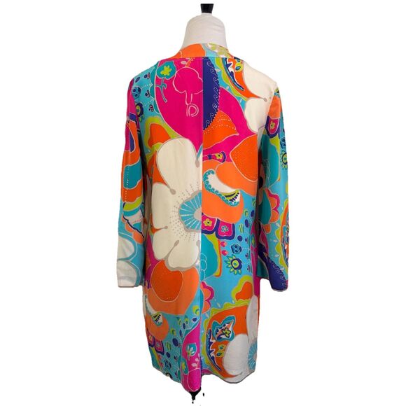 Trina Turk Crushes Sea Cove Tropical Floral Print Silk Dress Long Sleeve RARE M - Picture 2 of 7